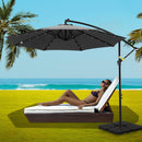 Instahut Outdoor Umbrella 3M Cantilever Beach LED Base Garden Sun Patio Charcoal-7