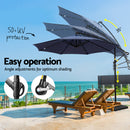 Instahut Outdoor Umbrella 3M Cantilever Beach LED w/Base Garden Shade Patio Navy-5