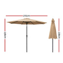 Instahut 2.7m Outdoor Umbrella Pole Stand Garden Sun Beige-2