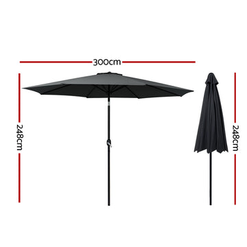 Instahut 3m Outdoor Umbrella Beach Pole Garden Patio Tilt Black - 0