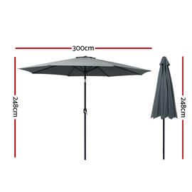 Instahut 3m Outdoor Umbrella Beach Pole Garden Patio Tilt Charcoal - 0