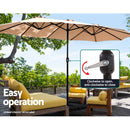 Instahut 4.57m Outdoor Umbrella Beach Pole Garden Tilt Beige-6