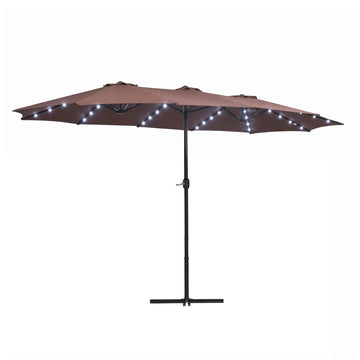 Instahut Outdoor Umbrella 4.57m Solar 48 LED Double-Sided Patio Parasol Brown