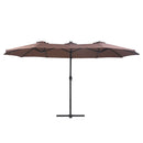 Instahut Outdoor Umbrella 4.57m Solar 48 LED Double-Sided Patio Parasol Brown-3