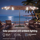 Instahut Outdoor Umbrella 4.57m Solar 48 LED Double-Sided Patio Parasol Brown-4