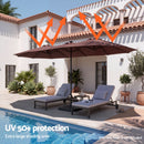 Instahut Outdoor Umbrella 4.57m Solar 48 LED Double-Sided Patio Parasol Brown-5