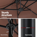 Instahut Outdoor Umbrella 4.57m Solar 48 LED Double-Sided Patio Parasol Brown-8