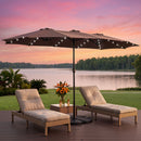 Instahut Outdoor Umbrella 4.57m Solar 48 LED Double-Sided Patio Parasol Brown-10