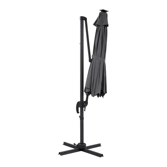 Instahut Outdoor Umbrella 3m Solar LED Offset Cantilever Patio Parasol Charcoal