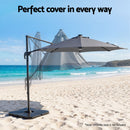 Instahut Outdoor Umbrella 3m Solar LED Offset Cantilever Patio Parasol Charcoal-7