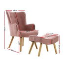 Artiss Armchair Set with Ottoman Pink Lansar-2