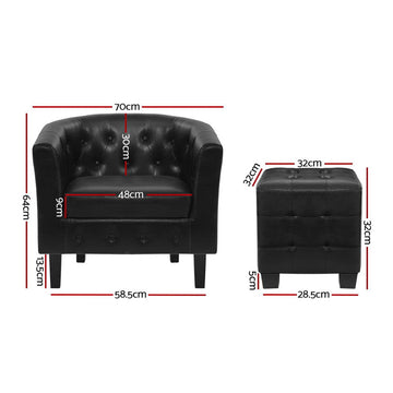Artiss Armchair Set with Ottoman Black Ava - 0