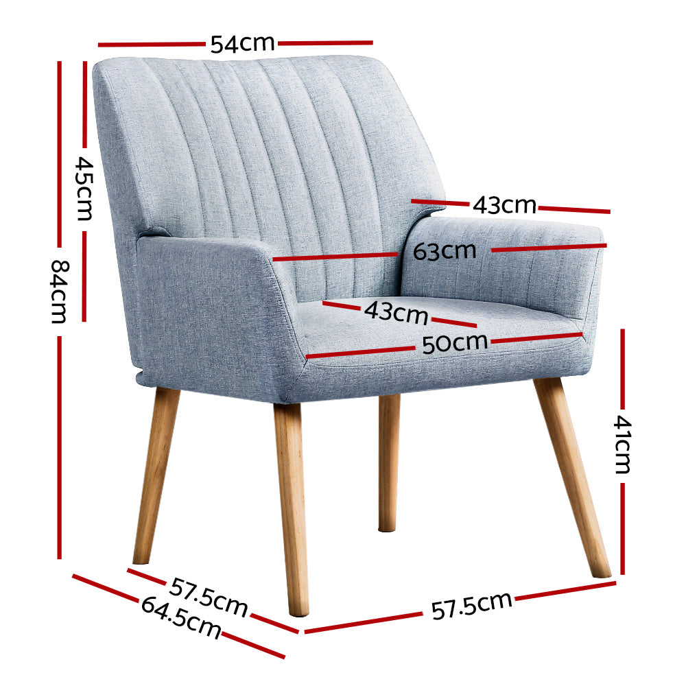 Artiss Armchair Fabric Blue Grey Sebastini - 0