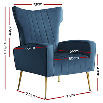 Artiss Armchair Navy Velvet Kate - 0