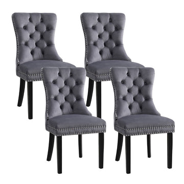 1 Set of 4 Artiss Dining Chairs Grey Velvet