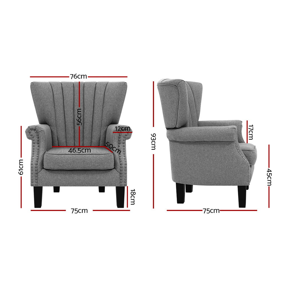 Artiss Armchair Wingback Grey Andrew