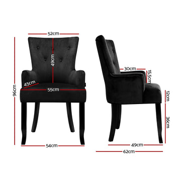 Artiss Dining Chair Velvet French Provincial Armchair Black - 0