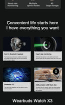 2-in-1 Smartwatch /Earphones & Charging Dock | 4GB MP3, Health Tracker | Titanium Grey | World’s First Patented-3