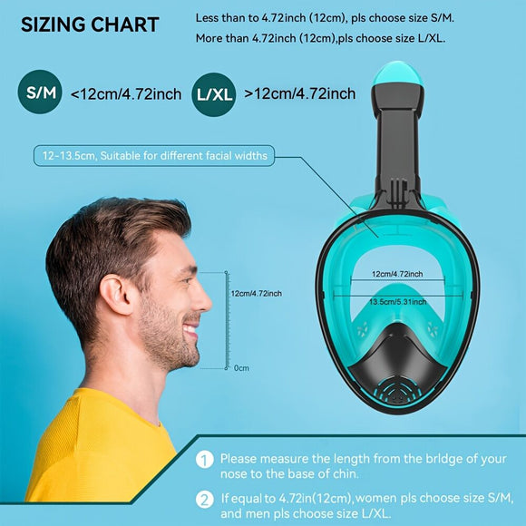 L/XL full-face silicone snorkeling mask, full-dry panoramic snorkeling mirror, camera bracket, large frame anti-leakage and anti-fog swimming mirror set, suitable for adults.