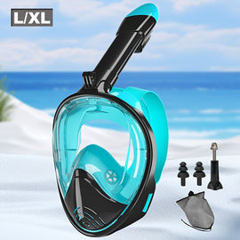 S/M  Full-face silicone snorkeling mask, full-dry panoramic snorkeling mirror, camera bracket, large frame anti-leakage and anti-fog swimming mirror set for adults. - 0