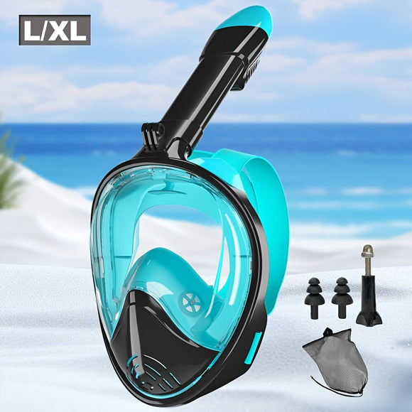 S/M  Full-face silicone snorkeling mask, full-dry panoramic snorkeling mirror, camera bracket, large frame anti-leakage and anti-fog swimming mirror set for adults.