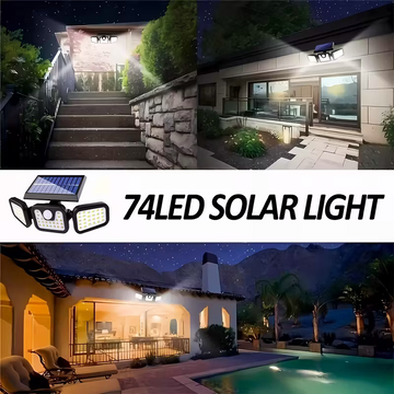 (2-piece set)74 LED solar sensor lights with motion sensors, 3-level brightness mode outdoor wall lights, suitable for front doors, courtyards, garages, and terraces - 0