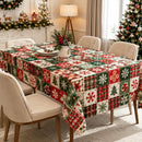 Christmas Patchwork Snowman Rectangle Table Cloth Polyester holiday Xmas Winter tablecloth Machine Washable Table Cover Stain Wrinkle Resistant Dining Party Kitchen Decor - A - Size 90x140cm-4