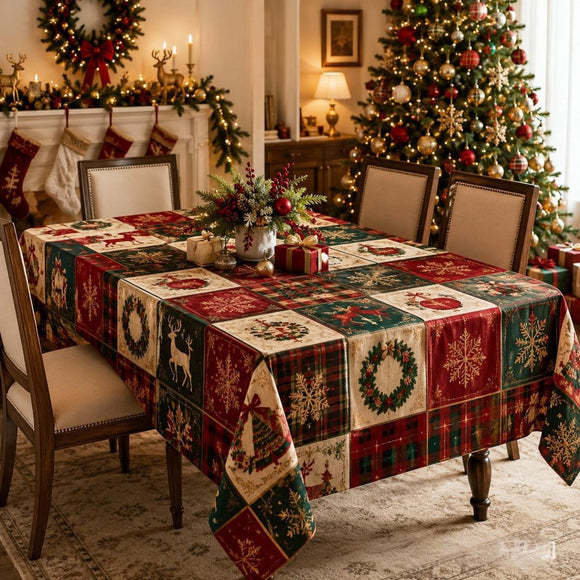 Christmas Patchwork Snowman Rectangle Table Cloth Polyester holiday Xmas Winter tablecloth Machine Washable Table Cover Stain Wrinkle Resistant Dining Party Kitchen Decor - C - Size 90x140cm