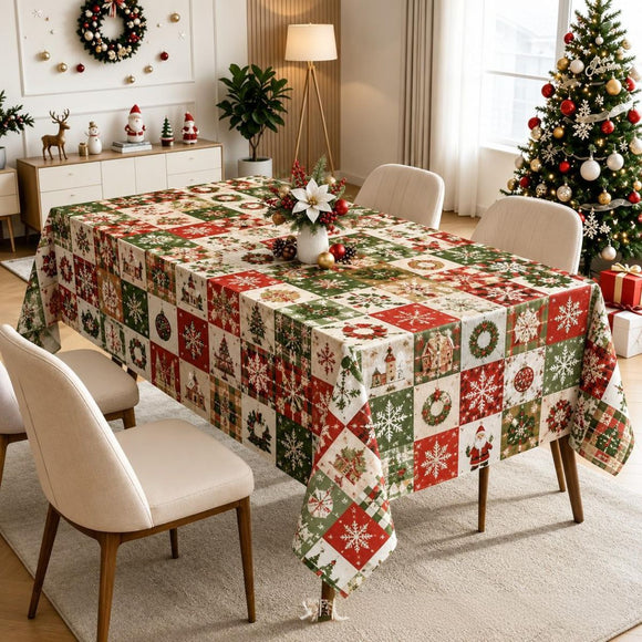 Christmas Patchwork Snowman Rectangle Table Cloth Polyester holiday Xmas Winter tablecloth Machine Washable Table Cover Stain Wrinkle Resistant Dining Party Kitchen Decor - C - Size 90x140cm