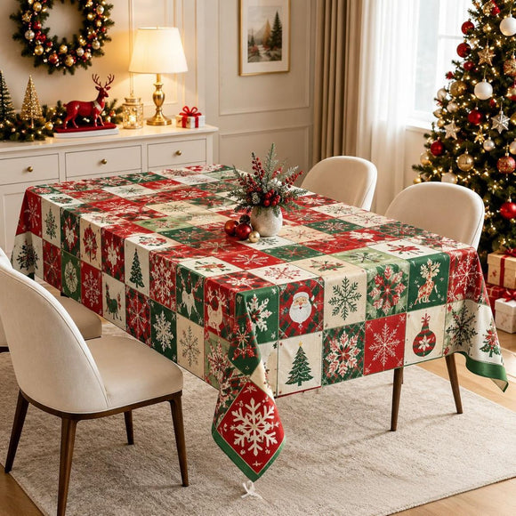 Christmas Patchwork Snowman Rectangle Table Cloth Polyester holiday Xmas Winter tablecloth Machine Washable Table Cover Stain Wrinkle Resistant Dining Party Kitchen Decor - D - Size 90x140cm