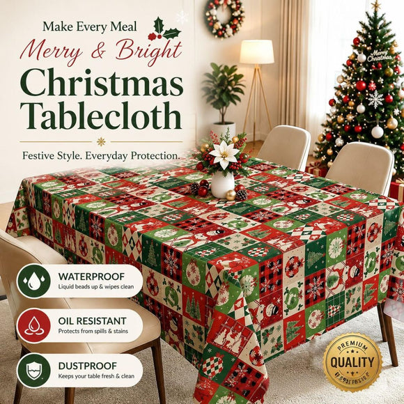 Christmas Patchwork Snowman Rectangle Table Cloth Polyester holiday Xmas Winter tablecloth Machine Washable Table Cover Stain Wrinkle Resistant Dining Party Kitchen Decor - E - Size 90x140cm