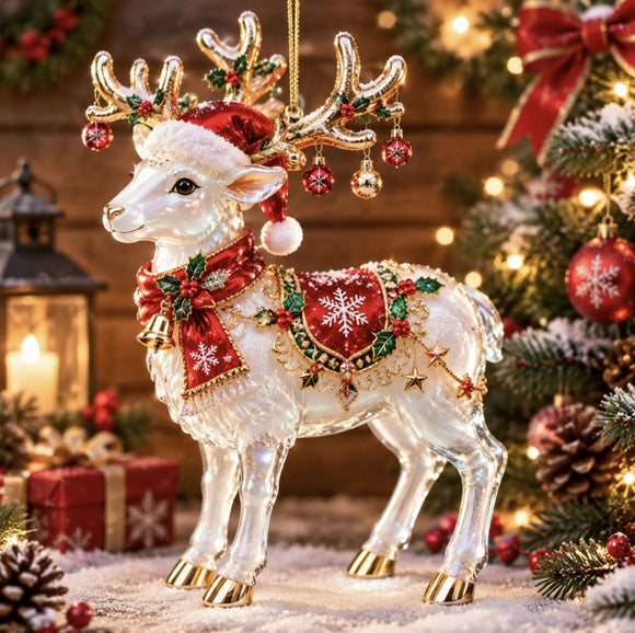 Elf Deer Party Festival 2D Acrylic Keychain Pendant – Christmas Hanging Ornament for Christmas Tree & Holiday Decor, 8cm Tall - Multi - Size A