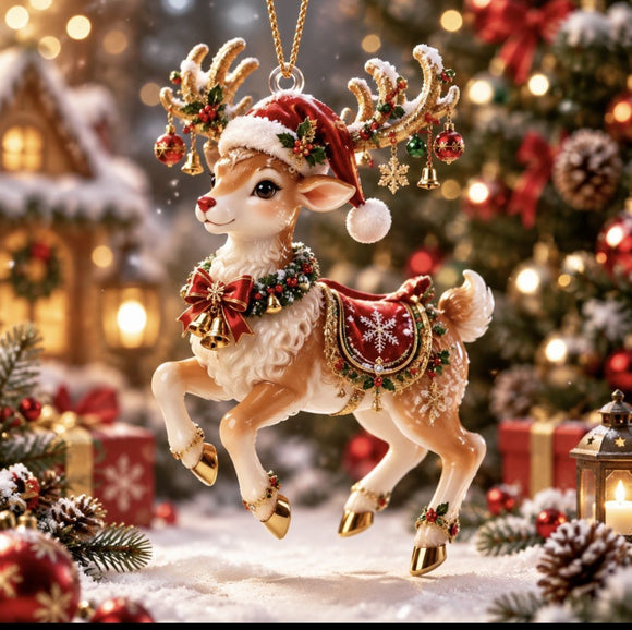 Elf Deer Party Festival 2D Acrylic Keychain Pendant – Christmas Hanging Ornament for Christmas Tree & Holiday Decor, 8cm Tall - Multi - Size C