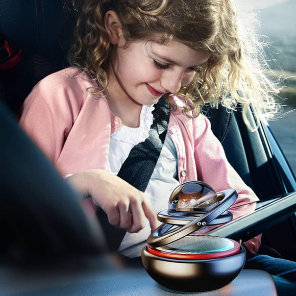 Black Solar-Powered Rotating Car Air Freshener: Space-Themed Dashboard Decor with Ocean Scent & 16 Cologne Pads