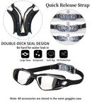 Black Swim Goggles Set with Cap, Nose Clip, Earplugs & Case: Anti-Fog UV Protection for Men & Women-2