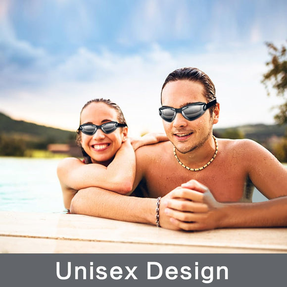 Black Swim Goggles Set with Cap, Nose Clip, Earplugs & Case: Anti-Fog UV Protection for Men & Women