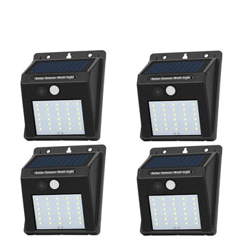 4Pack Solar Sensor Lights Outdoor with 30 LEDs – Wireless Waterproof Solar Motion Sensor Wall Lights for Fence, Patio, Deck, Yard & Garden, Motion Activated Auto On/Off(White)