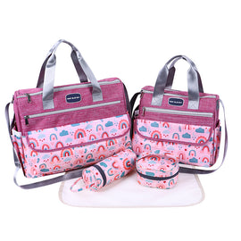 Newborn Diaper Bag Set with Changing Pad – 4-Piece Baby Organizer, Large Capacity Mom Backpack, Insulated Bottle Sleeve & Lunch Bag, Travel Diaper Bag for Moms (Red)