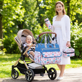 Newborn Diaper Bag Set with Changing Pad – 4-Piece Baby Organizer, Large Capacity Mom Backpack, Insulated Bottle Sleeve & Lunch Bag, Travel Diaper Bag for Moms (Blue) - 0