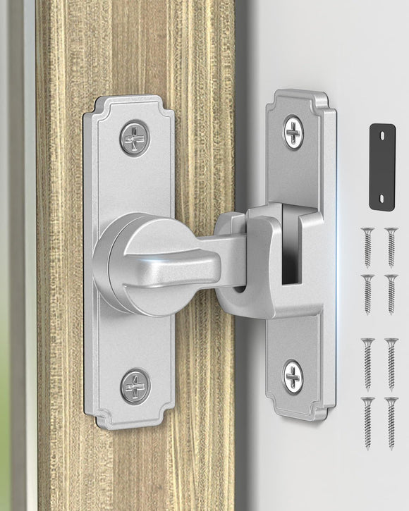 90/180 Degree Barn Door Lock, Safety Flip Lock, Adjustable Sliding Door Latch for Bathroom, Wardrobe, Bedroom & Garden Door, Spacers Included, 1Pack (silver)