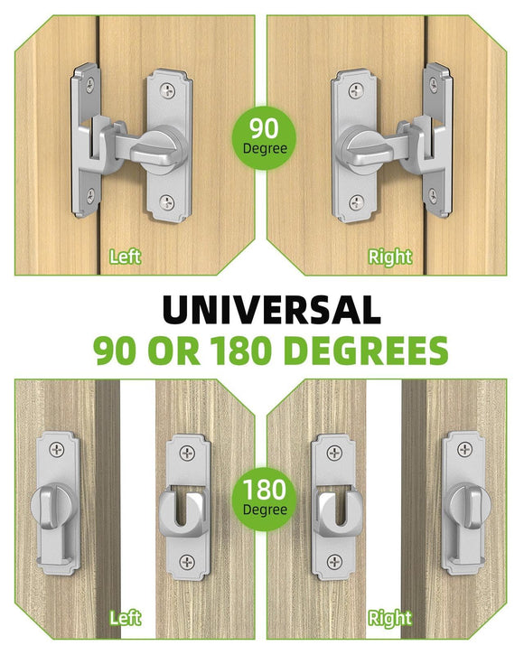 90/180 Degree Barn Door Lock, Safety Flip Lock, Adjustable Sliding Door Latch for Bathroom, Wardrobe, Bedroom & Garden Door, Spacers Included, 1Pack (silver)