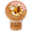 Bamboo Cheese Board Set with Knives & Slate, 10-Inch Round Charcuterie Platter & Tray, Wooden Cheese Board, Gift Idea(Wood)-2