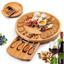 Bamboo Cheese Board Set with Knives & Slate, 10-Inch Round Charcuterie Platter & Tray, Wooden Cheese Board, Gift Idea(Wood)-4
