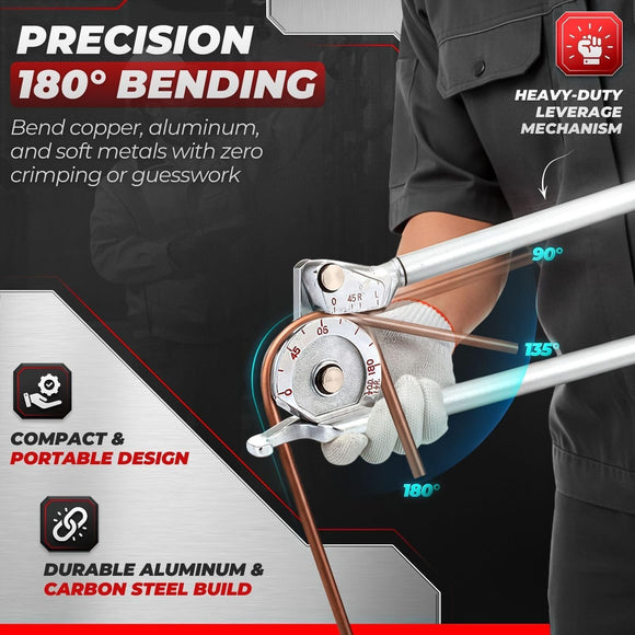 1/2 Inch OD Tubing Bender, 180° Copper Pipe Bending Tool
Hvac Copper Pipe Bender for 1/2 Inch Od Soft Copper, Aluminum and Thin-Wall Steel Tubing with Marked Angles Up to 180°(silver)