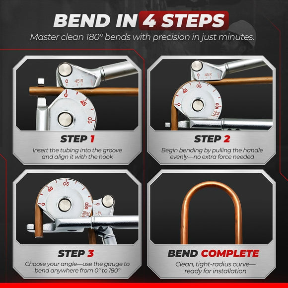 1/2 Inch OD Tubing Bender, 180° Copper Pipe Bending Tool
Hvac Copper Pipe Bender for 1/2 Inch Od Soft Copper, Aluminum and Thin-Wall Steel Tubing with Marked Angles Up to 180°(silver)