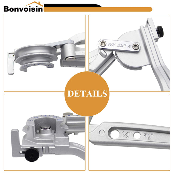 3/8" 1/2" OD Tubing Bender 2 in 1 Manual Bender 180° HVAC Soft Copper Aluminum Tubes Bending Tool for Air Conditioning Refrigeration Repair(silver)