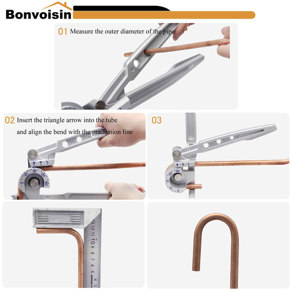 3/8" 1/2" OD Tubing Bender 2 in 1 Manual Bender 180° HVAC Soft Copper Aluminum Tubes Bending Tool for Air Conditioning Refrigeration Repair(silver)