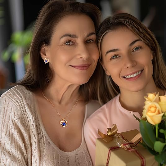 Forever Love Heart Birthstone Necklace: 925 Sterling Silver Personalized Jewelry for Mom, Wife, Friend with 12 Month Stone Options（blue diamond,December）