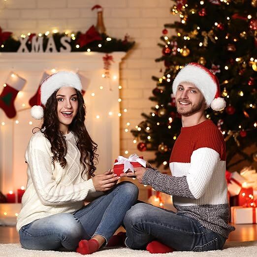 3Pack Christmas Santa Hats for Adults - Extra Thicken Velvet Santa Claus Hats for Women Men Fluffy Plush Xmas Hats Christmas Party Supplies New Year's Eve Party Hats for Adults Teenagers