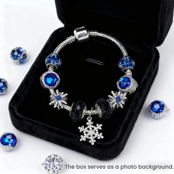 Rhinestone Blue Cat’s Eye Starry Glaze Beads Bracelet with Snowflake Pendant(20cm)